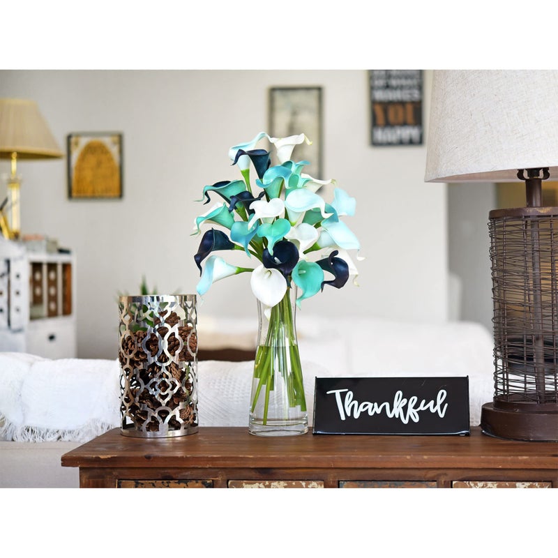 FiveSeasonStuff Real Touch Calla Lily Artificial Flowers Wedding Bridal Bouquet | Floral Arrangements | 15 Calla Lilies (Posh Blue Mix) - Image 2